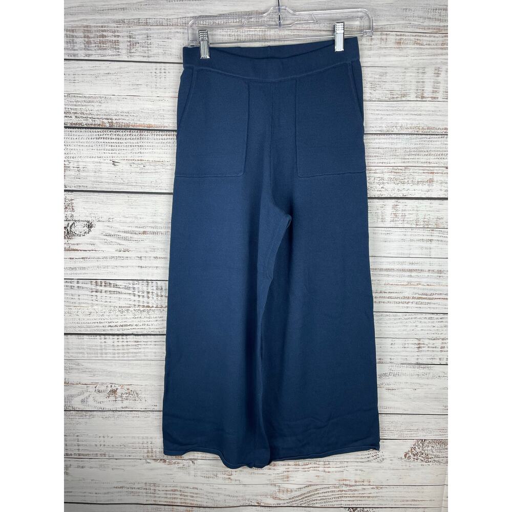 Wynne Layers Knit Wide Leg Cropped Pant Small Blue Coastal Stretch Career Comfy